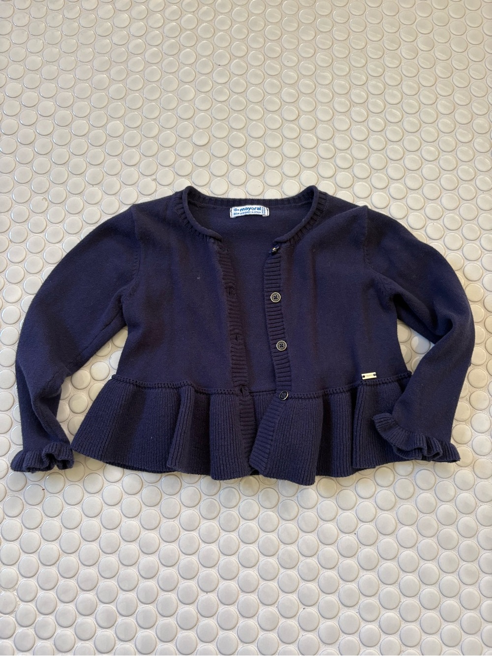 Mayoral Navy Peplum Button-Up Knit Cardigan 18 months